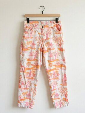 Gretchen Scott GripeLess Jeans Pagoda Paradise Chinoiserie Pink Orange Size XXL